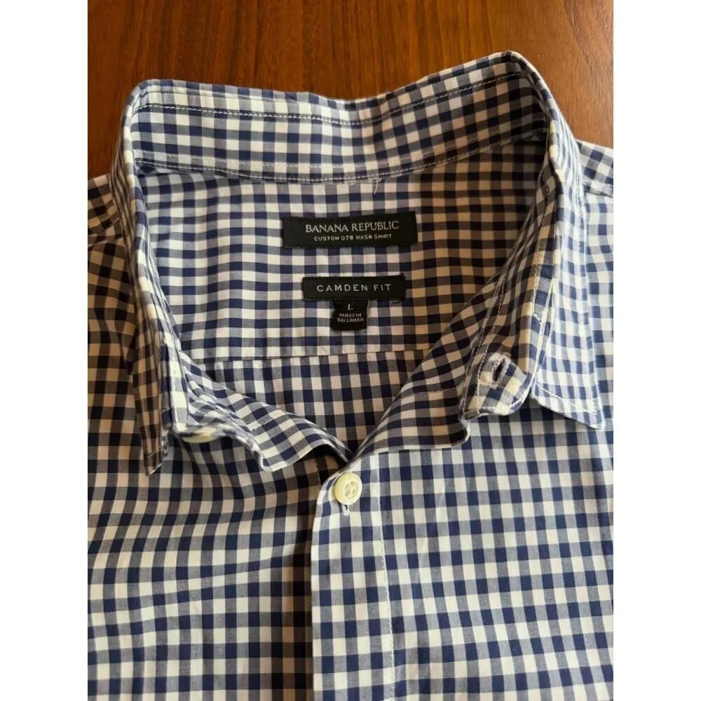 Banana Republic Camden fit Custom Short Sleeve Gingham Button-Down - Size L